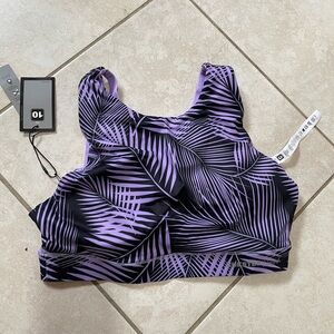 The Chestee Black and Purple Palm-Print Sports Bra NWT
